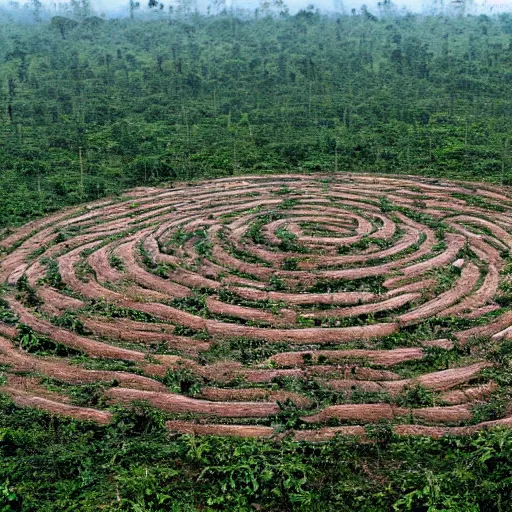 Image similar to an architectural plan of a labyrinth of the deforestation in amazona crisis