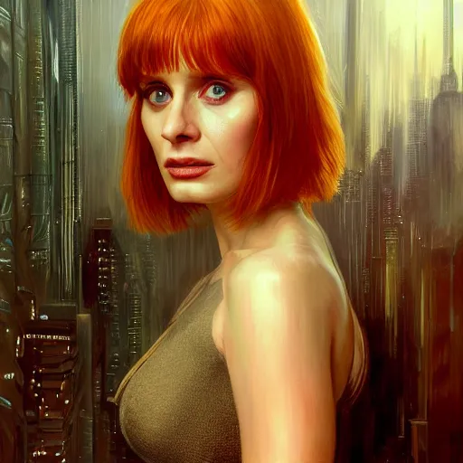 Image similar to an portrait of bryce dallas howard as a replicant from blade runner, detailed, centered, digital painting, artstation, concept art, donato giancola, joseph christian leyendecker, wlop, boris vallejo, breathtaking, 8 k resolution, extremely detailed, beautiful, establishing shot, artistic, hyperrealistic, beautiful face, octane render