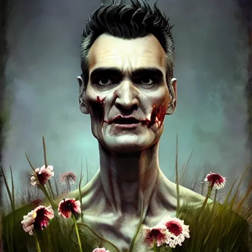 Prompt: skinny morrissey as a zombie with flowers, 7 days to die zombie, fine art, award winning, intricate, elegant, sharp focus, cinematic lighting, rimlight, digital painting, 8 k concept art, art by z. w. gu, art by brom, art by michael hussar, 8 k