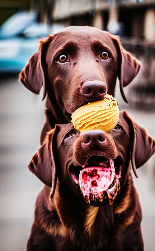 Image similar to a brown lab eating ice cream, hd photography