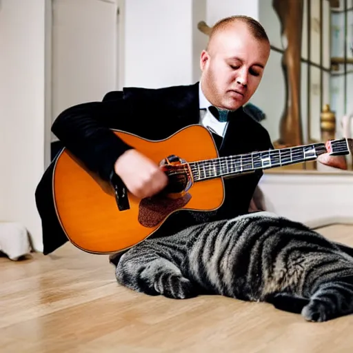 Prompt: british shorthair cat playing the guitar