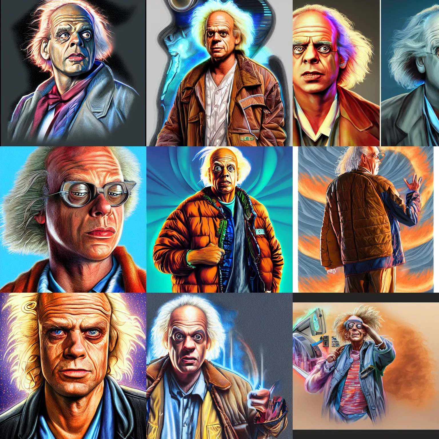 Prompt: Doc Brown from Back to the Future, Colored pencil , Hyperdetailed , trending on artstation , CGSociety , matte painting , Concept art