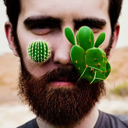 Image similar to cactus grown on man's face instead of beards, 5 0 mm