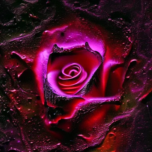 Prompt: lsd hallucination based on award - winning macro of a beautiful black rose made of molten magma and nebulae on black background by harold davis, highly detailed, inner glow, trending on deviantart, artstation and flickr, nasa space photography, national geographic