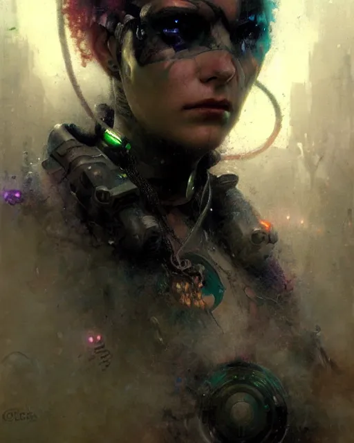 Image similar to a cybergoth, dystopian mood, sci-fi character portrait by gaston bussiere, craig mullins