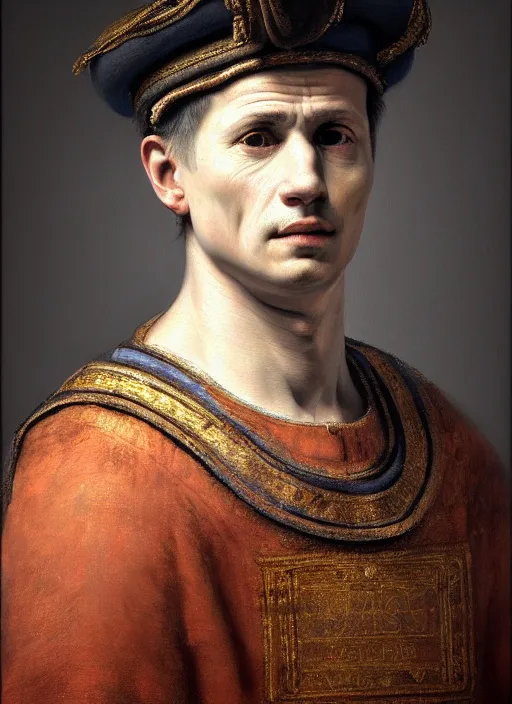 Prompt: portrait of caeser augustus, detailed realism face in painting, detailed beautiful portrait, oil painting masterpiece, 8 k resolution, smooth, sharp focus, trending on artstation, by rembrandt