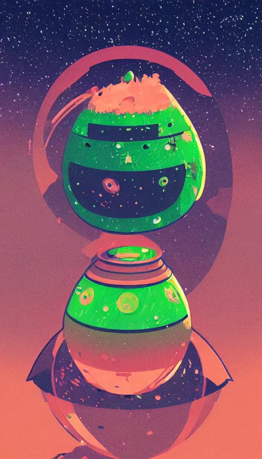 Prompt: space watermelon, sharp focus, james gilleard, moebius, print, risograph, cinematic, game art