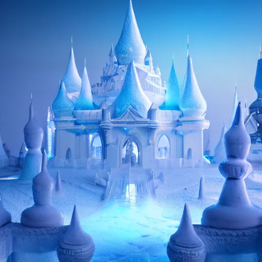 Prompt: in a magical ethereal ice kingdom city with people walking around, highly detailed, 4k, HDR, award-winning, octane render, trending on artstation, volumetric lighting