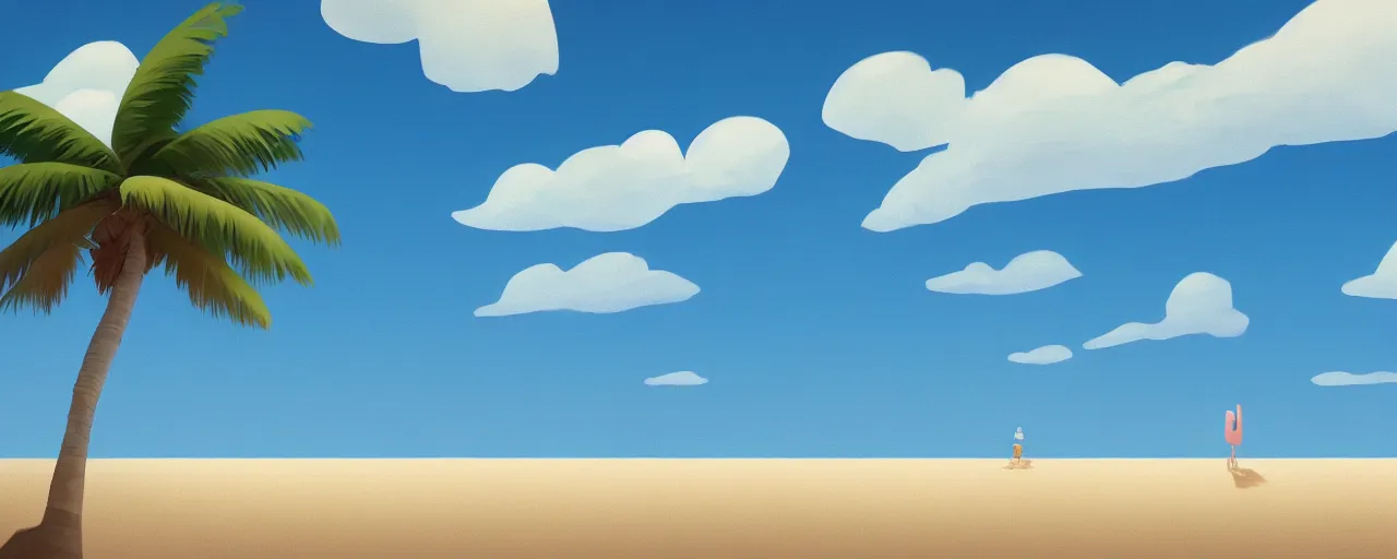 Prompt: illustration of a beach horizon with clouds and one palm tree in the style of goro fujita, sharp focus, highly detailed, artstation