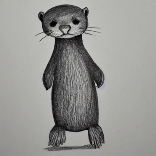 Image similar to an otter in a dress, pencil drawing