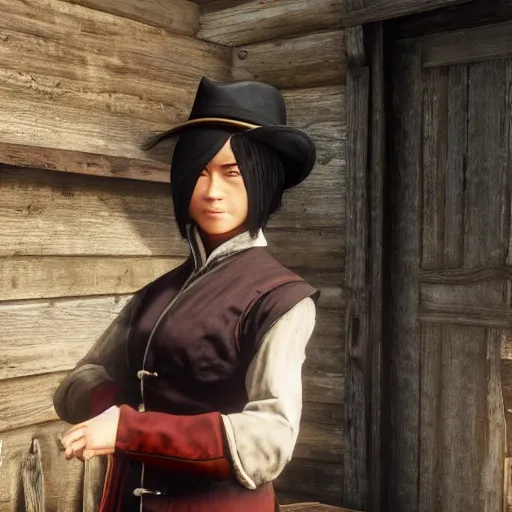 Image similar to toph beifong in red dead redemption 2, character render, full body shot, highly detailed, in game render