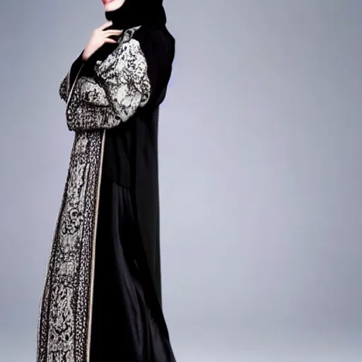 Image similar to A full body portrait of Emma Stone wearing Black Arabian khaleeji abaya Abaya, high quality, fully detailed, 4k