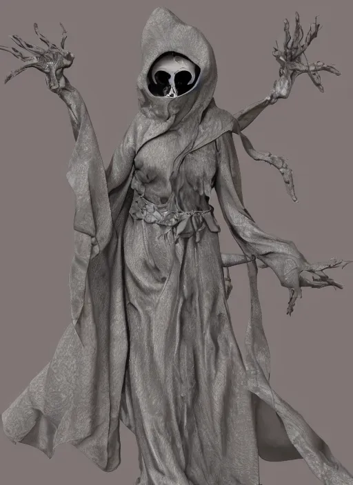 concept art of a cultist in dark robes, lovecraftian