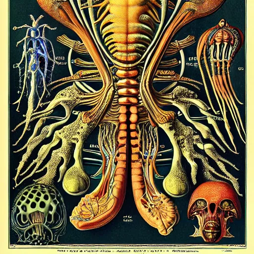 Image similar to alien anatomy by ernst haeckel, masterpiece, vivid, very detailed