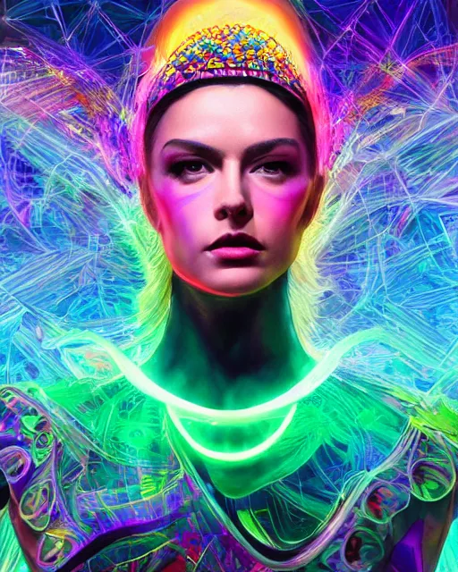 Image similar to a powerful energy psychedelic matrix queen, by alexander fedosav, hyper detailed digital matte painting, concept art, hyperrealism, 1 6 k resolution, cinema 4 d, 8 k resolution, trending on artstation, behance hd, a masterpiece, by stephan martiniere, particles, cel - shaded, power bright neon energy, by david a. hardy,