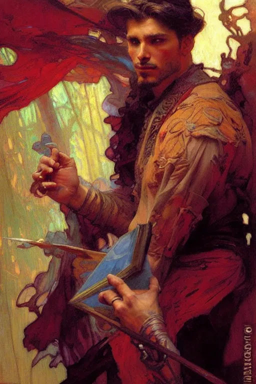 Prompt: attractive man, renaissance, cool colors, painting by gaston bussiere, craig mullins, greg rutkowski, alphonse mucha