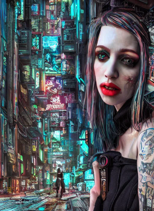 Prompt: portrait photo, 3 5 mm lomography, female doorwoman, gang clothing fashion, id magazine, hyperrealism, detailed textures, photorealistic, cyberpunk apocalyptic city, ultra realistic, cinematic, intricate, cinematic light, 8 k, david la chapelle, david kostic, artgerm