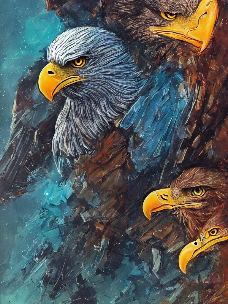 Prompt: realistic photo of an eagle!! noble hero portrait, in rogue attire, by jack kirby italo calvino roger dean and alena aenami