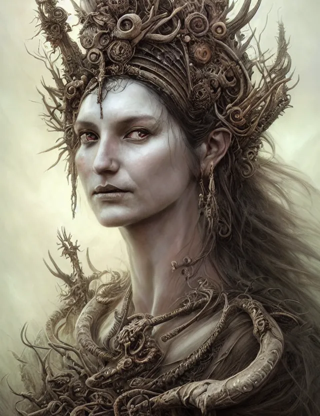 Image similar to a beautiful detailed 3d matte painting of face portrait of female Sumarian Deat Goddess, by ellen jewett, tomasz alen kopera and Justin Gerard, symmetrical features, ominous, magical realism, texture, intricate, ornate, royally decorated, skull, skeleton, whirling smoke, embers, white adornements, white torn skulls, radiant colors, fantasy, trending on artstation, volumetric lighting, micro details, 3d sculpture, ray tracing, 8k