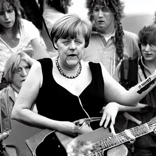 Prompt: angela merkel perfoming at woodstock