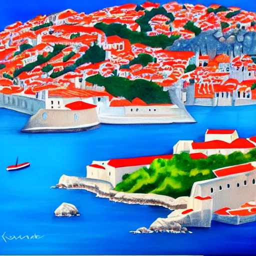 Prompt: a painting of dubrovnik in the style of josip skerlj