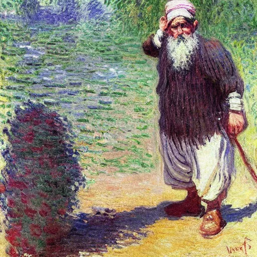 Prompt: Dwarf tries to dodge the intricacies of his sworn enemies in Kafiristan, Claude Monet