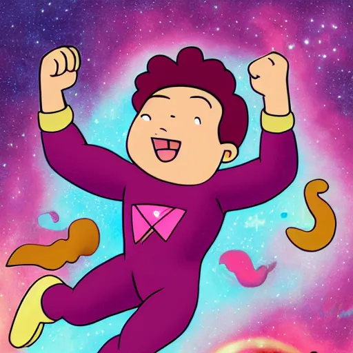 Prompt: Steven universe jumping in joy in a pink nebula, featured