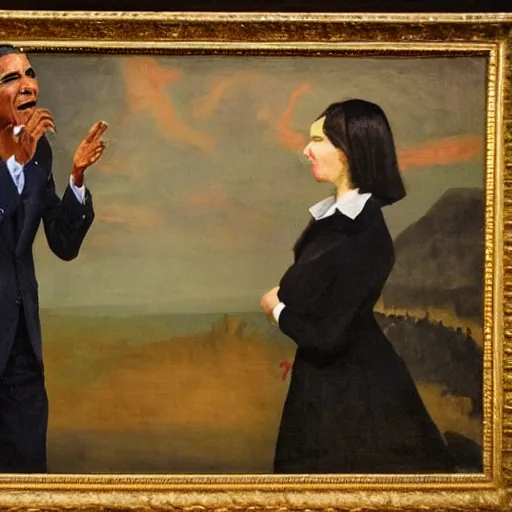 Image similar to obama shouting on skrik munch's painting, museum masterpiece, worth a lot, sothebys