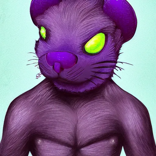 Image similar to furry ( fandom ) art of an anthropomorphic purple otter with alien antennas, digital art, painting, trending on furaffinity