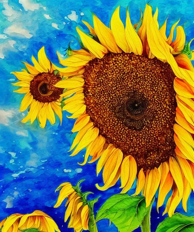 Image similar to sunflowers, water painting, sun rays, intricate, colorful, highly detailed, perfect composition, soft tones