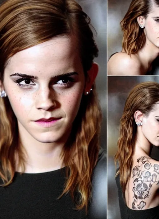 Image similar to emma watson, dope tattoo, hyperrealistic