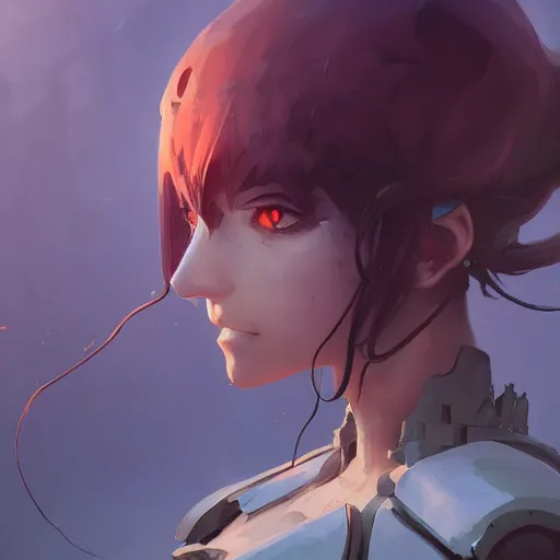 Image similar to trending on artstation, dhamphir, character design, concept art, style of makoto shinkai, greg rutkowski, symmetrical face, body shot, plate armor, fantasy, highly detailed, digital art, female