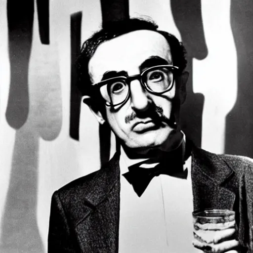 Image similar to Woody Allen dressed as Groucho Marx
