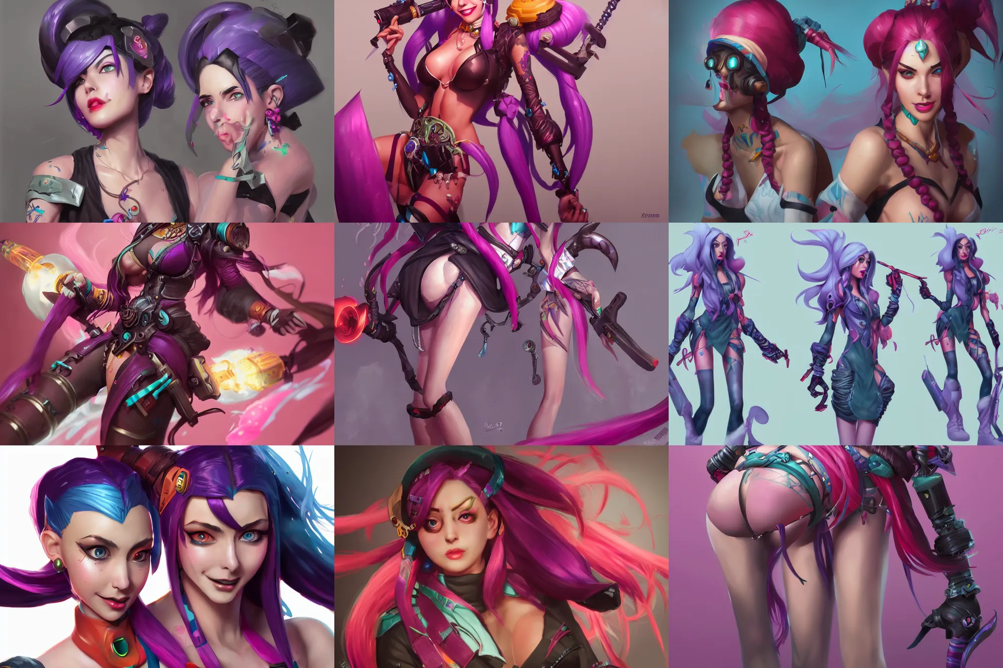 Prompt: Jinx detailed art, artstation, by Zeronis, by Bo Chen, by Alex Flores