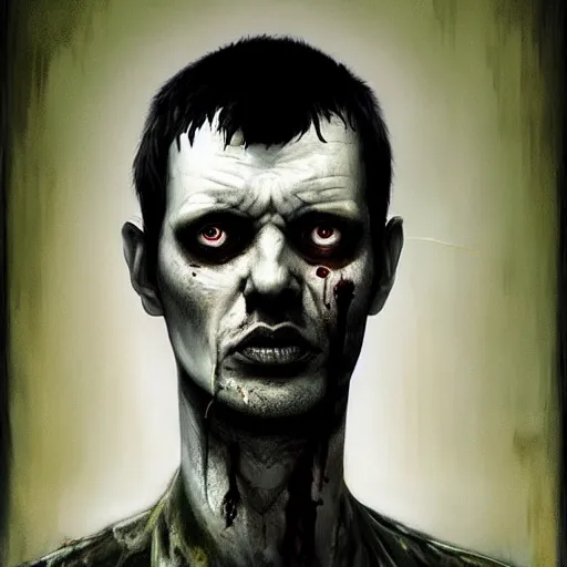 Prompt: slim ian curtis of joy division as a zombie, 7 days to die zombie, gritty background, fine art, award winning, intricate, elegant, sharp focus, cinematic lighting, digital painting, 8 k concept art, art by michael hussar, art by brom, art by guweiz and z. w. gu, 8 k