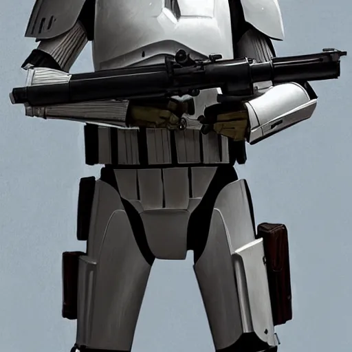 Image similar to an extremely long shot of an imperial stormtrooper in battle position ready to shoot his blaster concept art by Doug Chiang cinematic, realistic painting, high definition, very detailed, extremely high detail, photo realistic, concept art, the Mandalorian concept art style