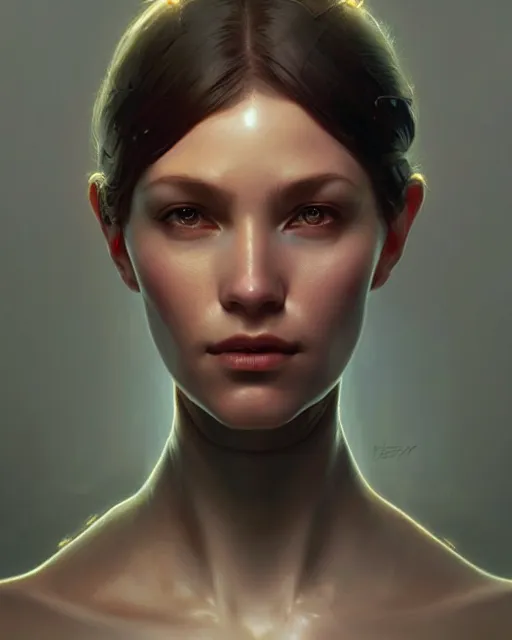 Image similar to a robot with a human face removed, sci - fi face, elegant, highly detailed, digital painting, artstation, concept art, smooth, sharp focus, illustration, art by artgerm and greg rutkowski and alphonse mucha