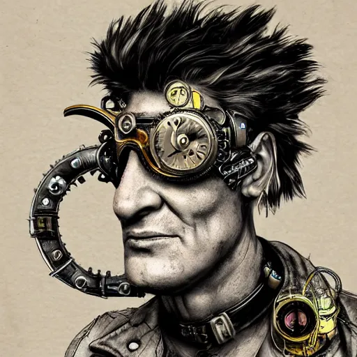 Prompt: portrait of herman brood, steampunk art, fantasy style, super high detail, super high quality, talented artist, trending on artstation, machinarium