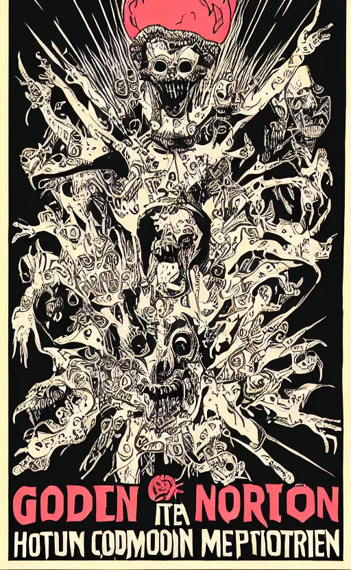 Image similar to cursed with necronomicon horrorcore cel animation poster depicting godlike rat being worshipped by heathens, intricate faces, metropolis, 1 9 5 0 s movie poster, post - processing, vector art