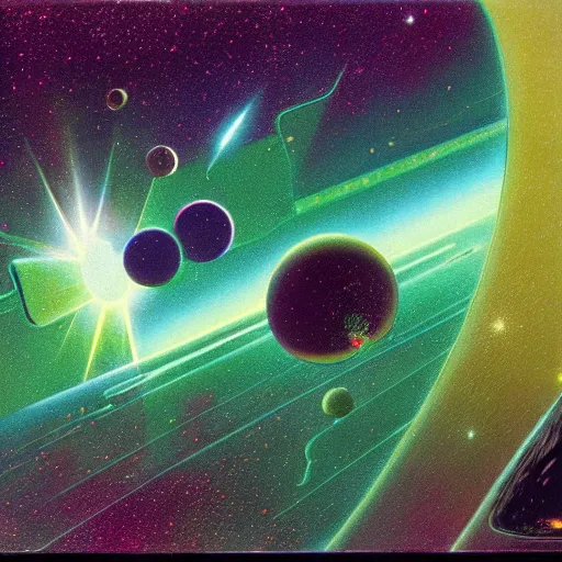 Image similar to Green nebula without planets, Syd Mead, John Harris, Federico Pelat,