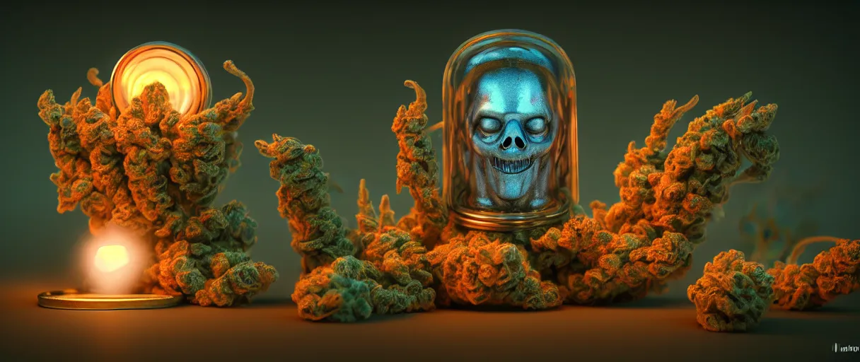 Image similar to hyperrealist highly detailed english medieval portrait of bong ashtray bic lighter small pack of weed marijuana baggy. burning water, radiating atomic neon corals, veiny network growth with ghostly ghost translucent ghost armor, concept art pascal blanche dramatic studio lighting 8k wide angle shallow depth of field, depth of field, bokeh. iridescent accents, octane render, houdini render, bokeh