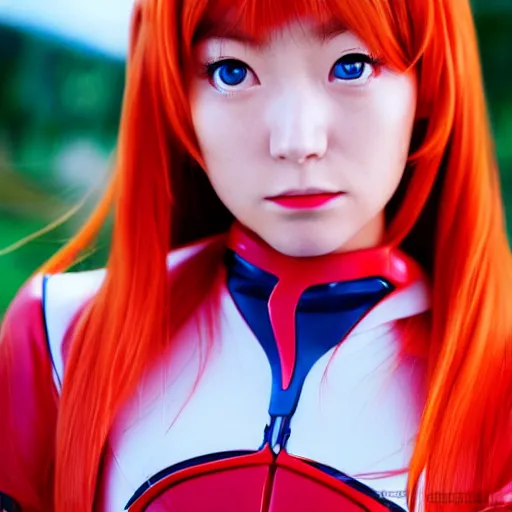 Prompt: Asuka Langley from Neon Genesis Evangelion, live action, portrait shot,