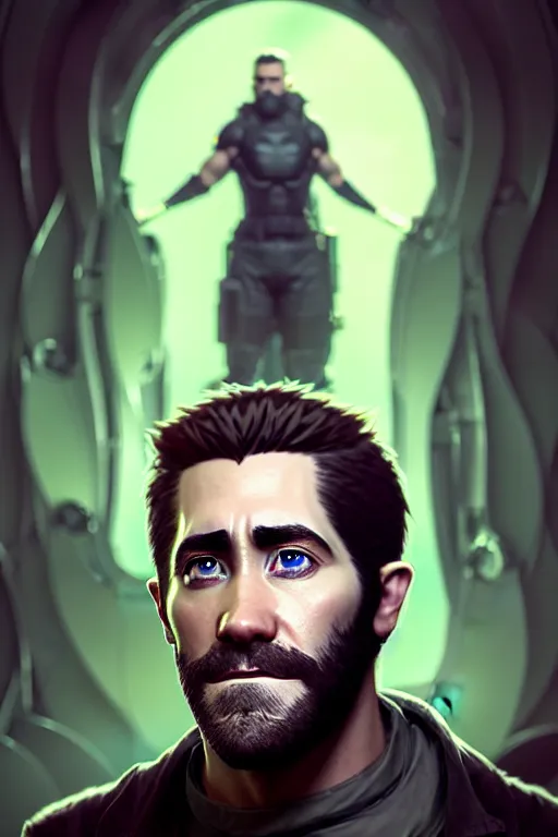 Prompt: portrait of jake gyllenhaal rendered in unreal engine 5, by wlop, greg rutkowski, and peter mohrbacher, 3 d, extremely detailed shading, concept art, character design, trending on artstation, unreal engine 5, octane render, atmosphere, glow, cinematic lighting, full of color