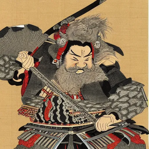 Image similar to samurai dwarves, japanese fine art, intricate details