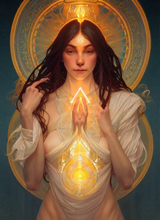 Image similar to symmetry!! portrait of water, glowing lights!! intricate elegant, highly detailed, digital painting, artstation, concept art, smooth, sharp focus, illustration, art by artgerm and greg rutkowski and alphonse mucha