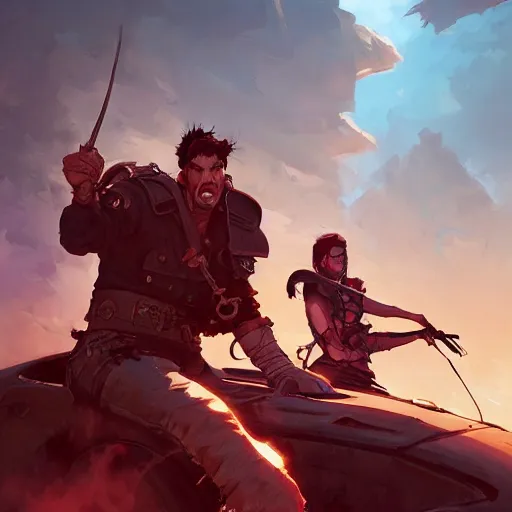 Image similar to hero world mad max, behance hd by jesper ejsing, by rhads, makoto shinkai and lois van baarle, ilya kuvshinov, rossdraws global illumination