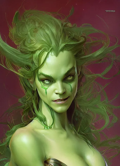 Prompt: a beautiful cute green goblin girl, D&D, fantasy, intricate, cinematic lighting, highly detailed, digital painting, artstation, concept art, smooth, sharp focus, illustration, art by Terry Moore and Greg Rutkowski and Alphonse Mucha