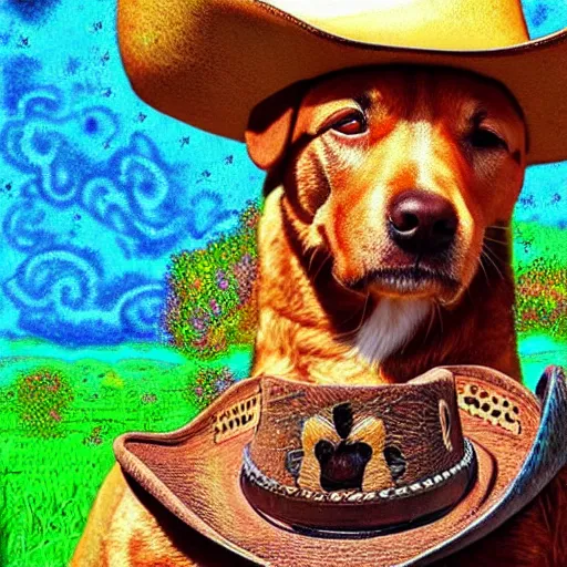 Image similar to a cute dog wearing a cowboy hat, deep dream