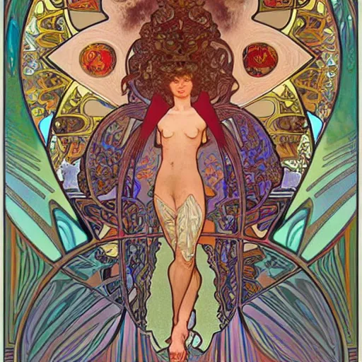 Image similar to art by benoit mandelbrot, alphonse mucha, alex grey, syd mead