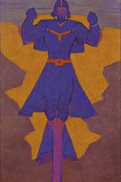 Prompt: thor, marvel, artwork by nicholas roerich,